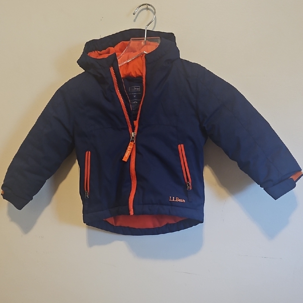L.L. Bean Navy Coat with Orange Trim - Kids